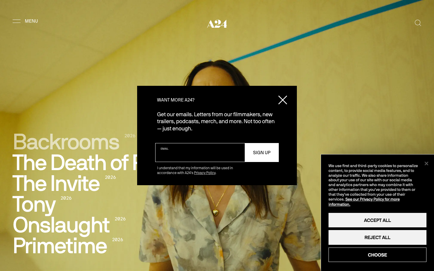 Screenshot of a24films.com — Media & Culture website design