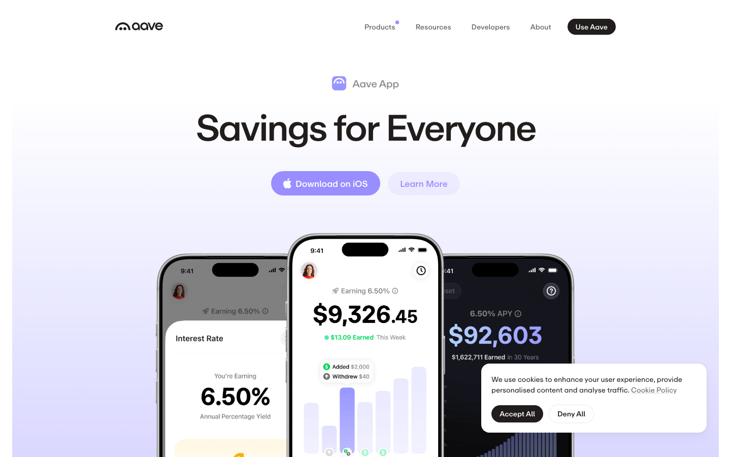 Screenshot of aave.com — Crypto & Web3 website design