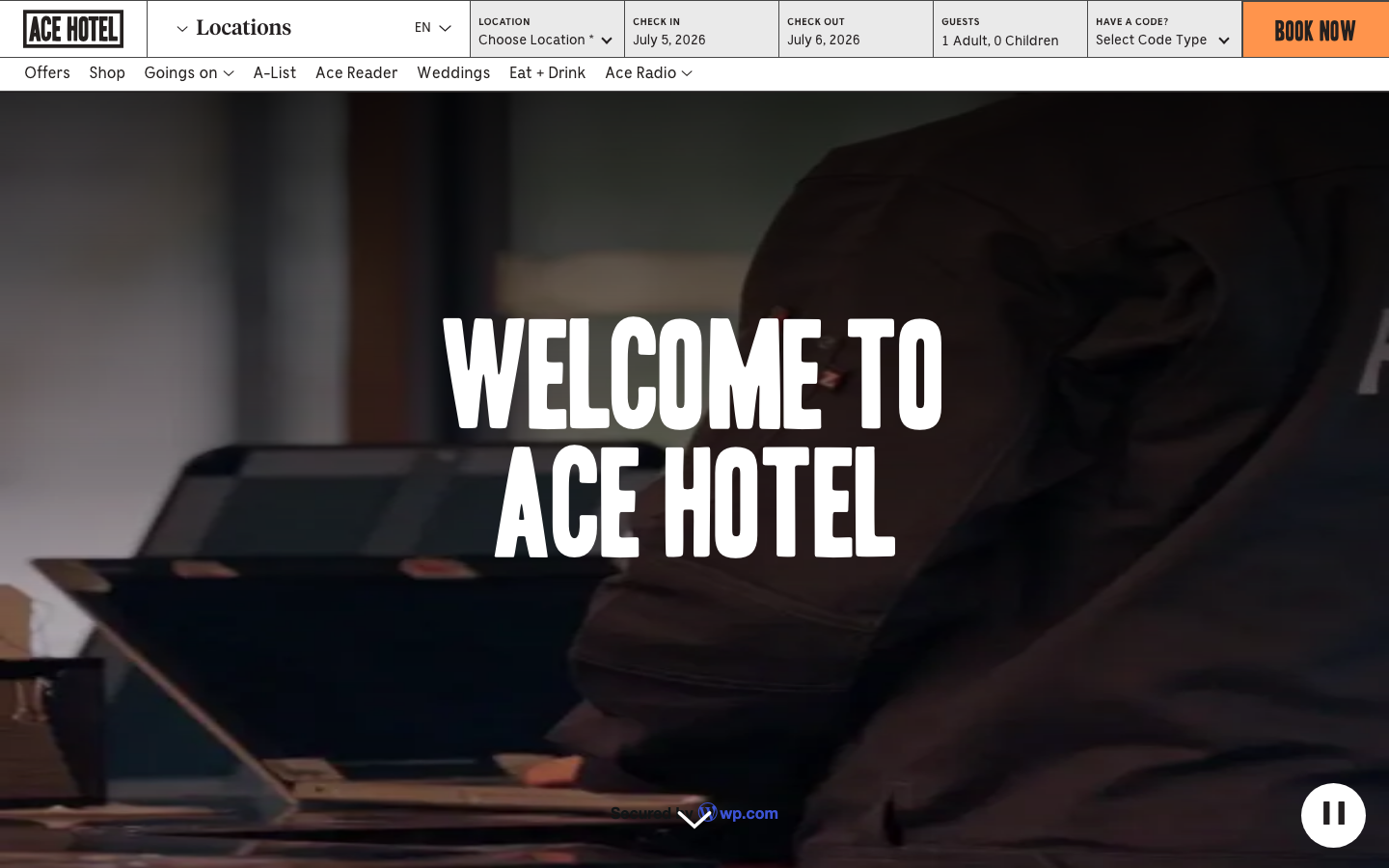 Screenshot of acehotel.com — Other website design