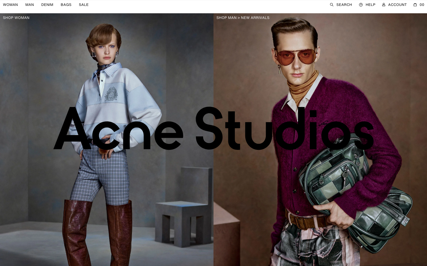 Screenshot of acnestudios.com — E-commerce website design