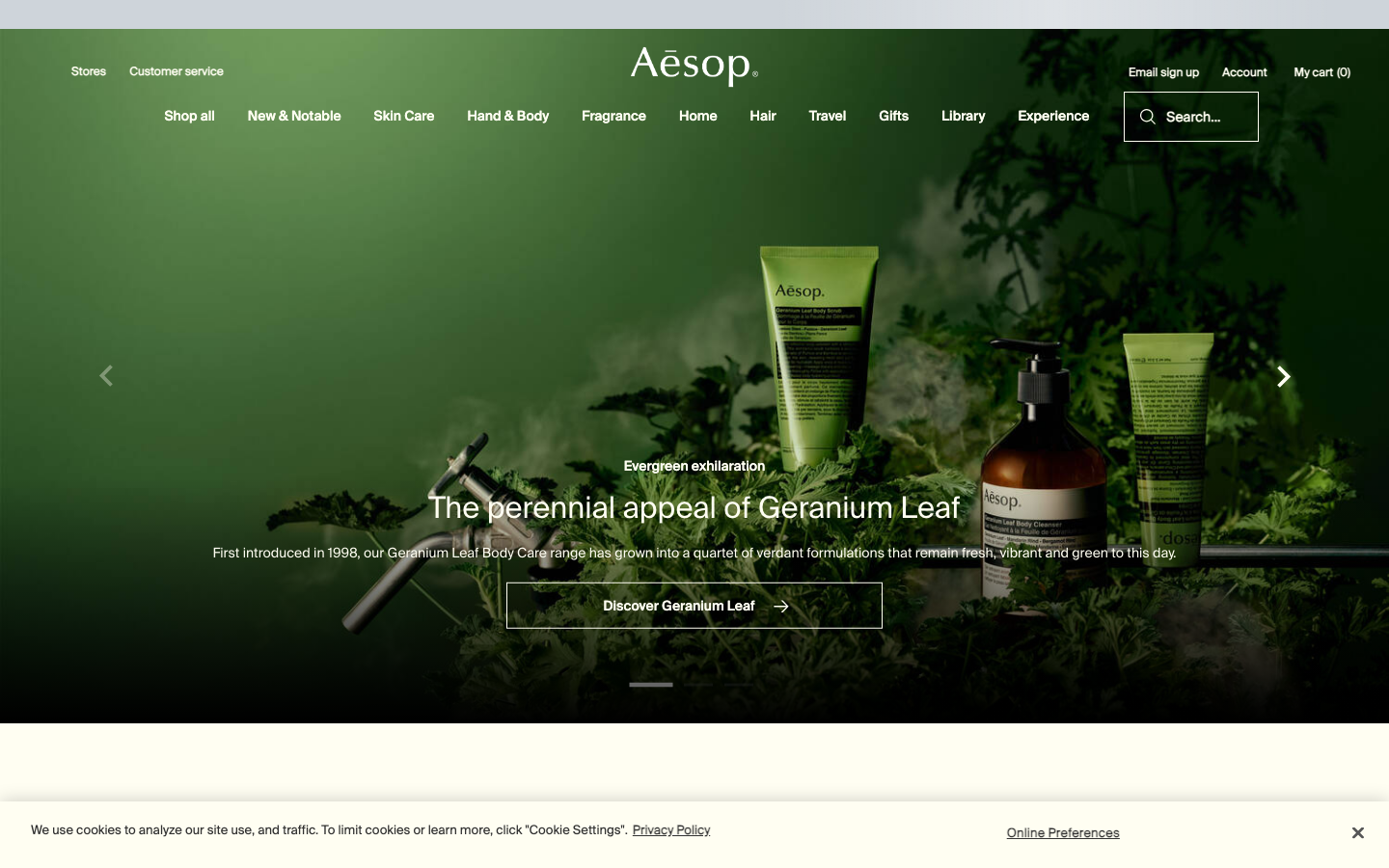 Screenshot of aesop.com — E-commerce website design
