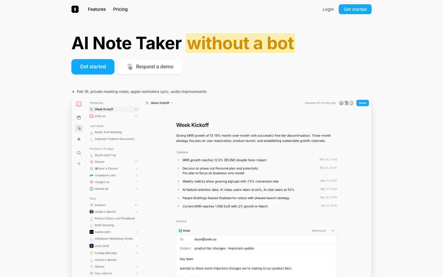 Screenshot of amie.so — SaaS & Productivity website design