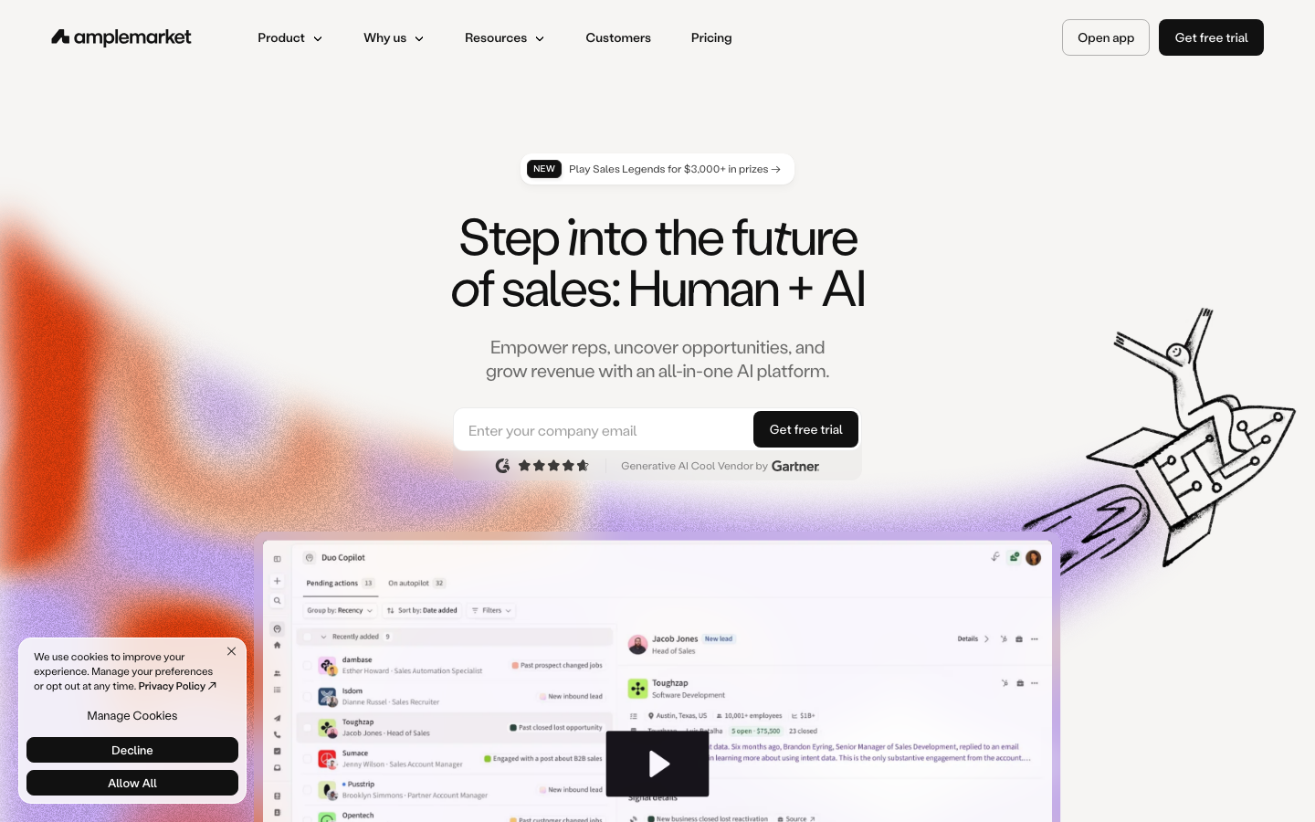Screenshot of amplemarket.com — SaaS & Productivity website design