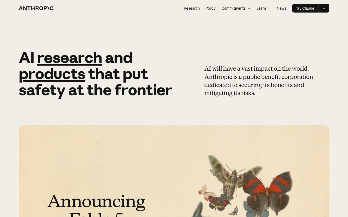 Screenshot of anthropic.com — AI website design