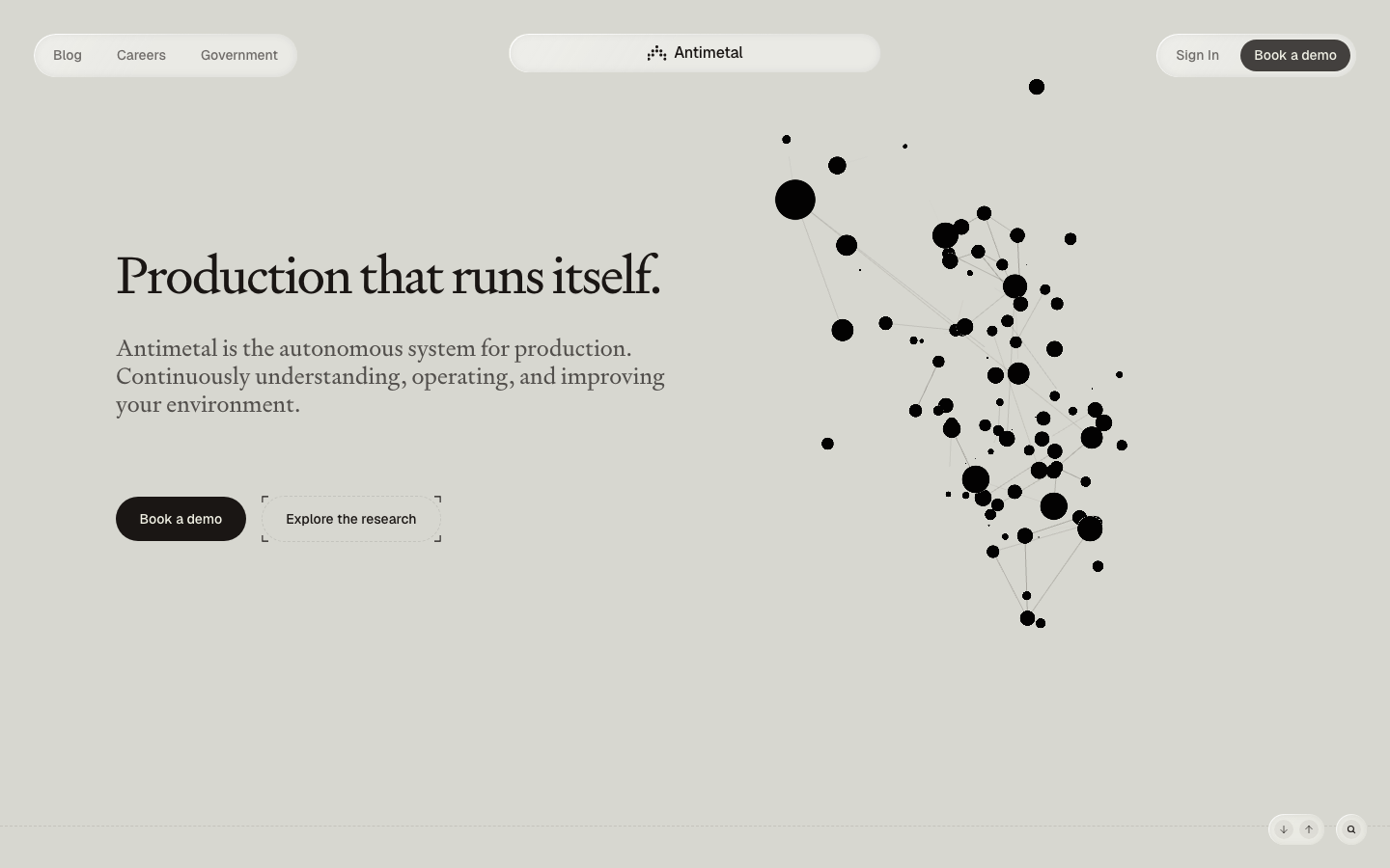 Screenshot of antimetal.com — Dev Tools website design
