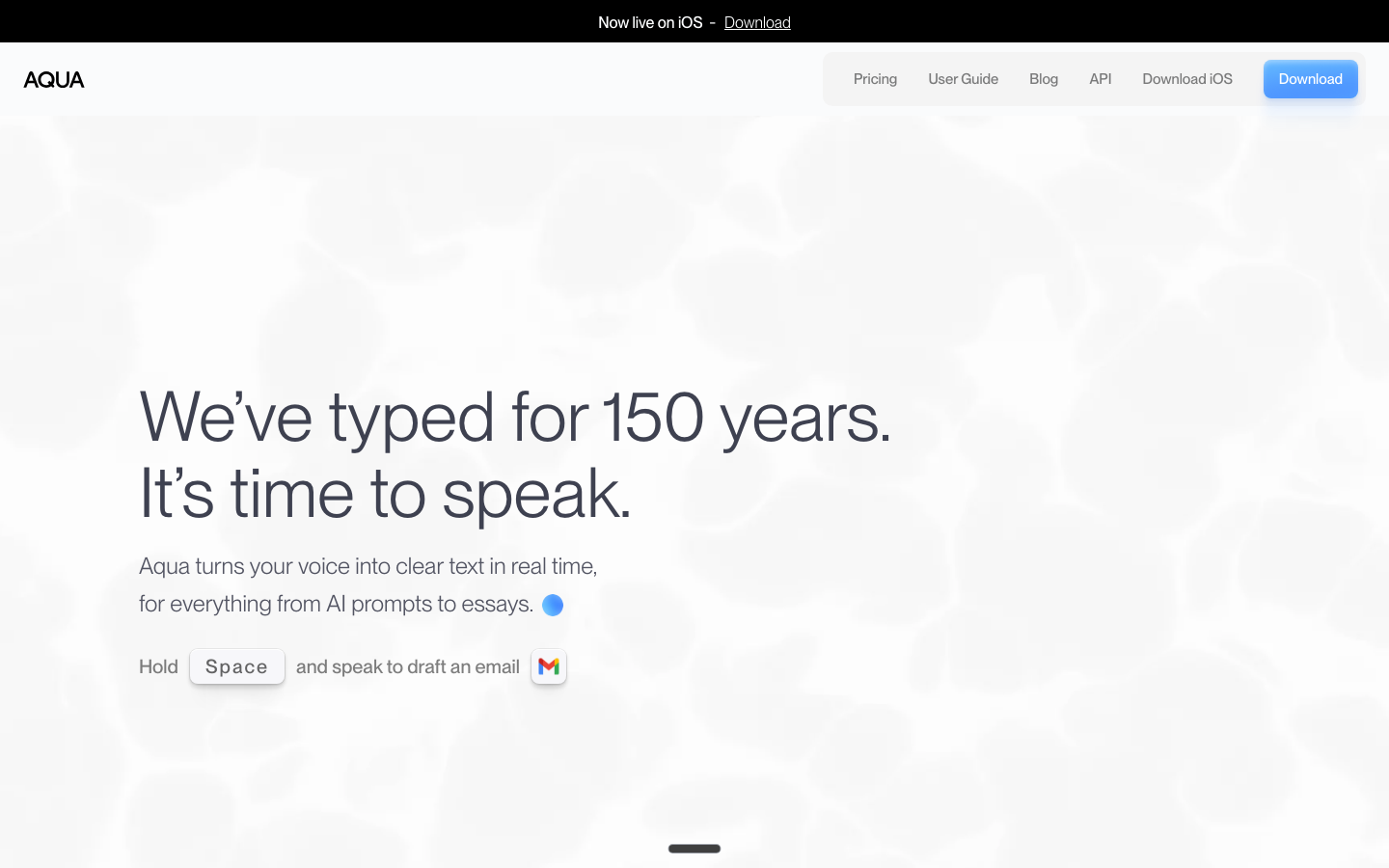 Screenshot of aquavoice.com — AI website design