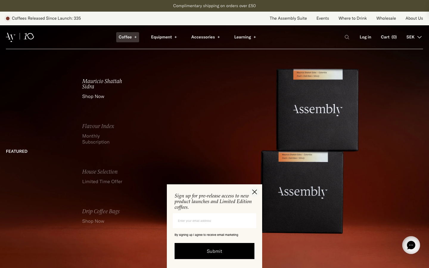 Screenshot of assemblycoffee.co.uk — Food & Beverage website design