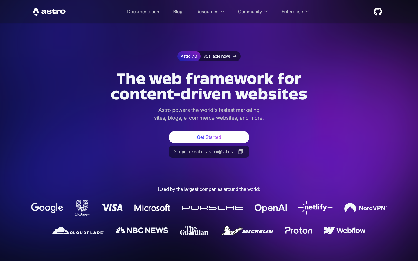 Screenshot of astro.build — Dev Tools website design