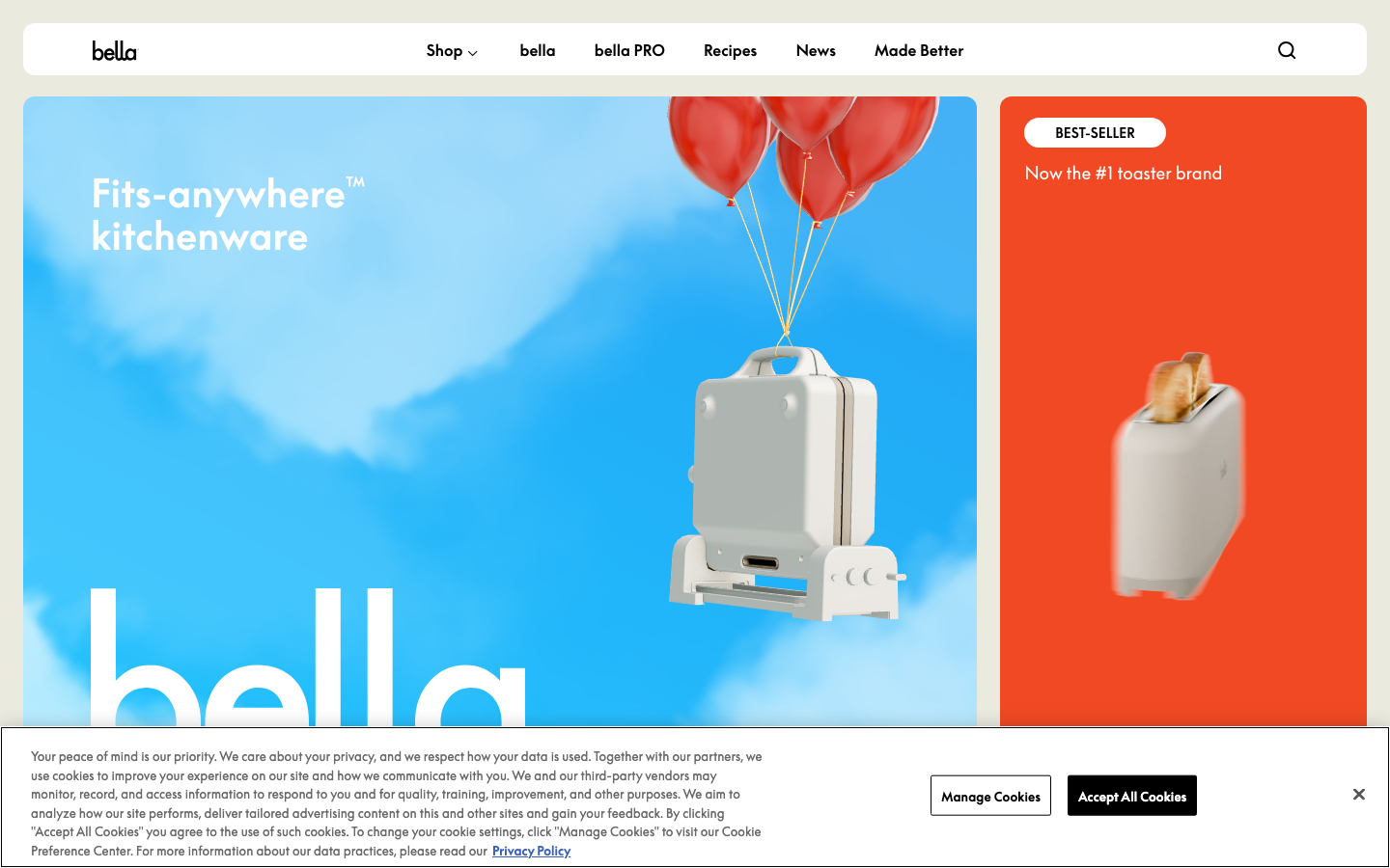 Screenshot of bellakitchenware.com — E-commerce website design