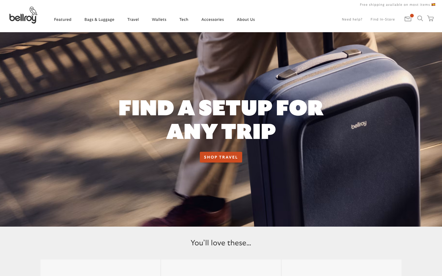Screenshot of bellroy.com — E-commerce website design
