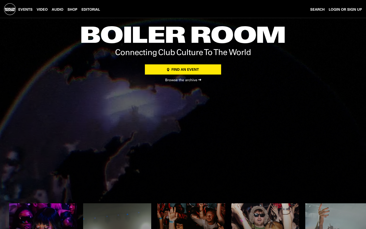 Screenshot of boilerroom.tv — Media & Culture website design