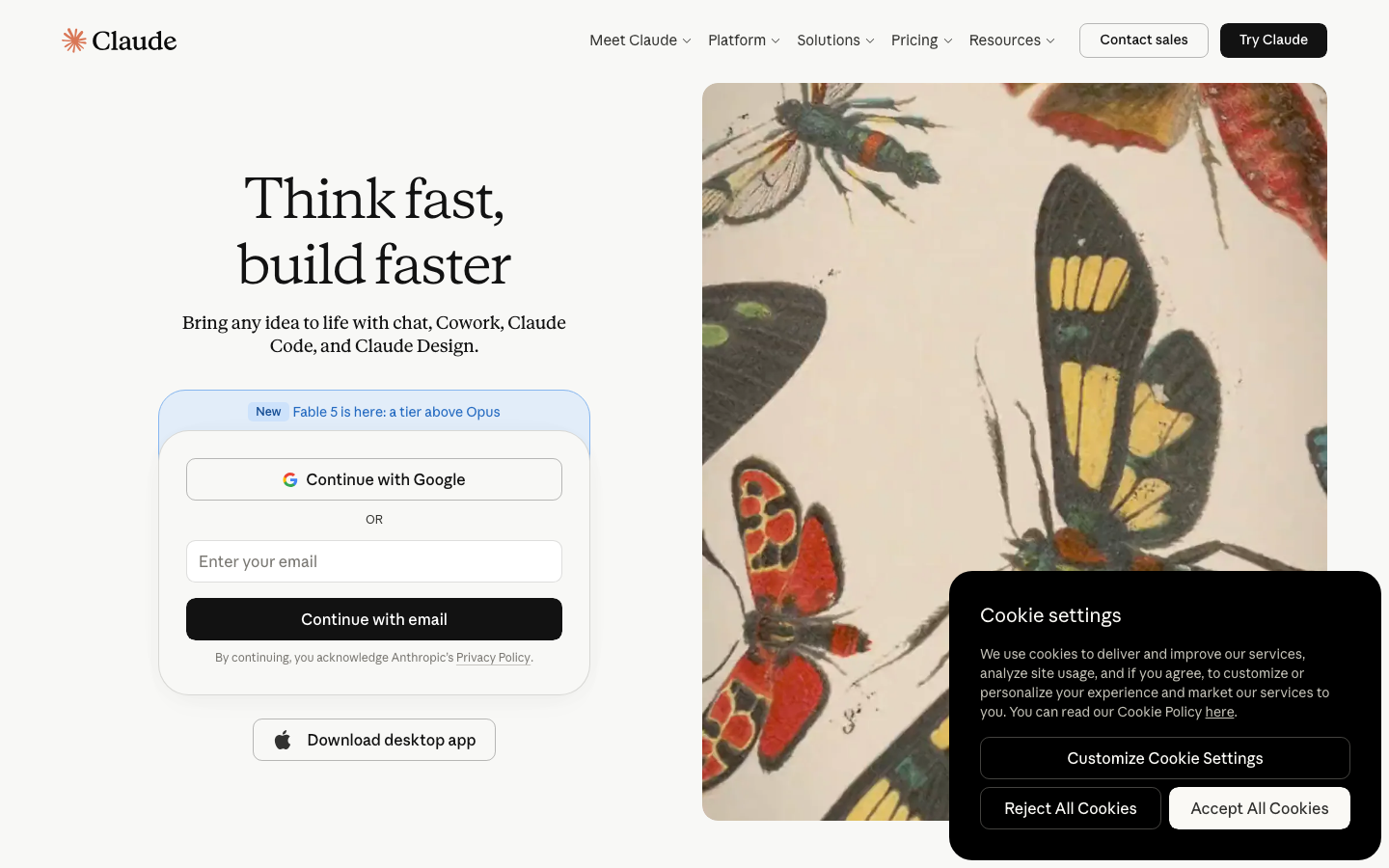 Screenshot of claude.ai — AI website design