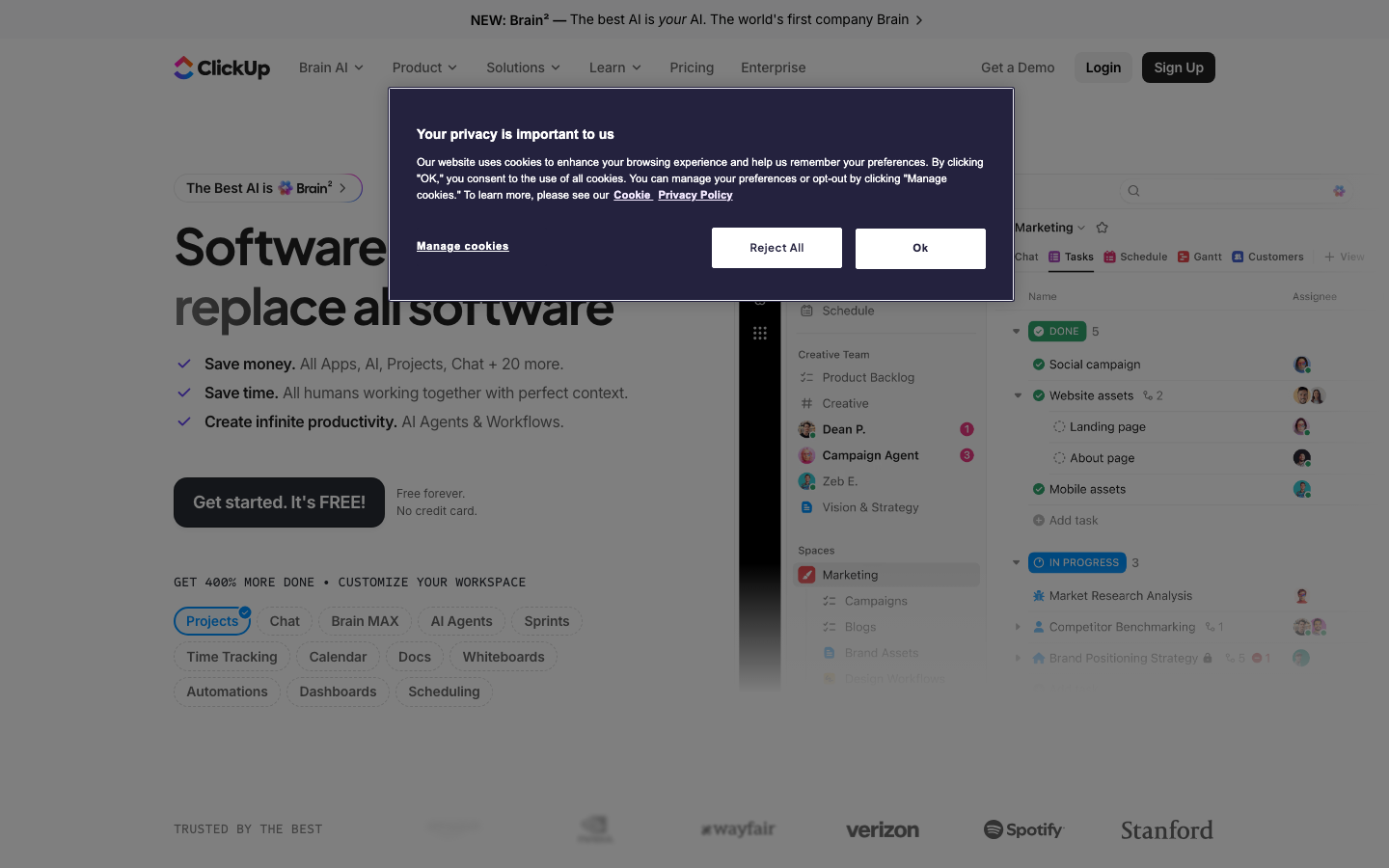 Screenshot of clickup.com — SaaS & Productivity website design