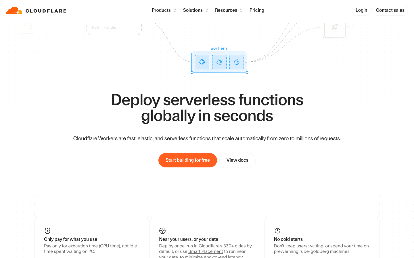 Screenshot of cloudflare.com — Dev Tools website design