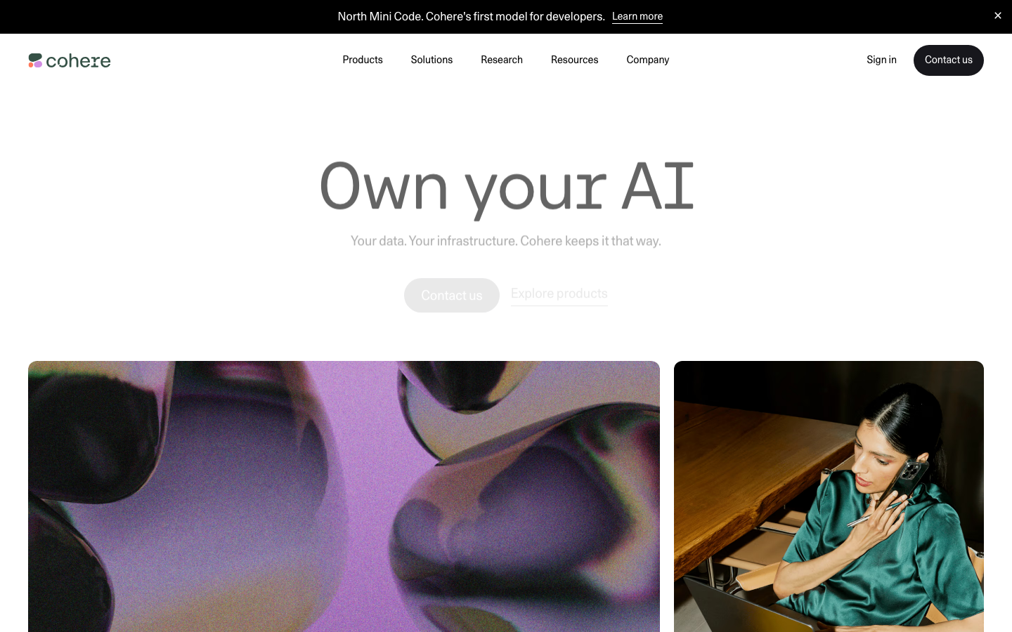 Screenshot of cohere.com — AI website design