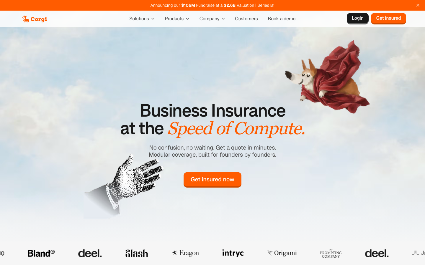 Screenshot of corgi.insure — Fintech website design