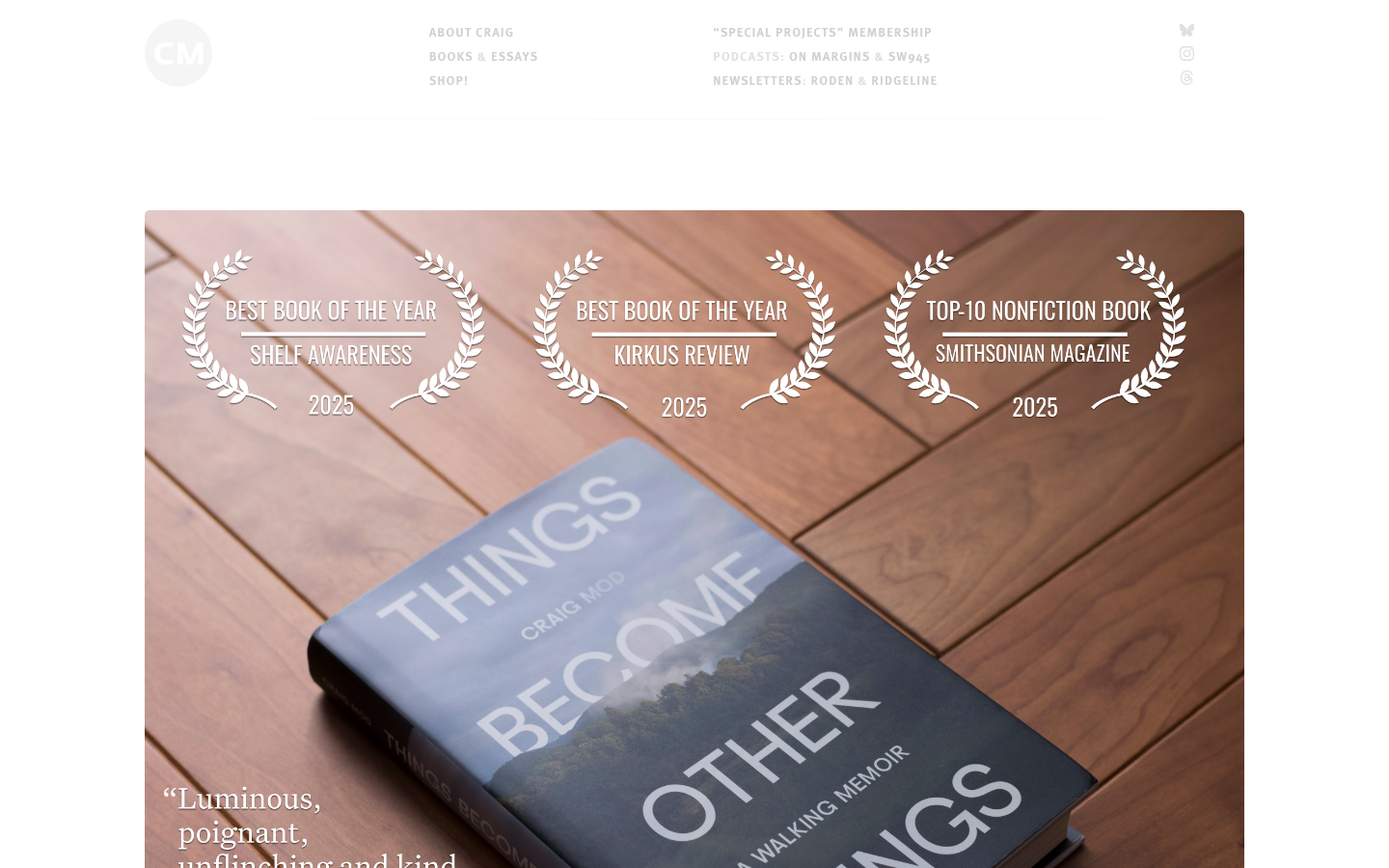Screenshot of craigmod.com — Media & Culture website design