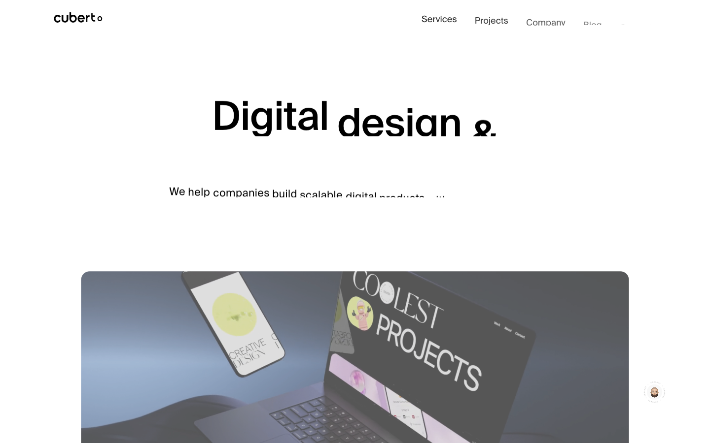 Screenshot of cuberto.com — Design & Studios website design