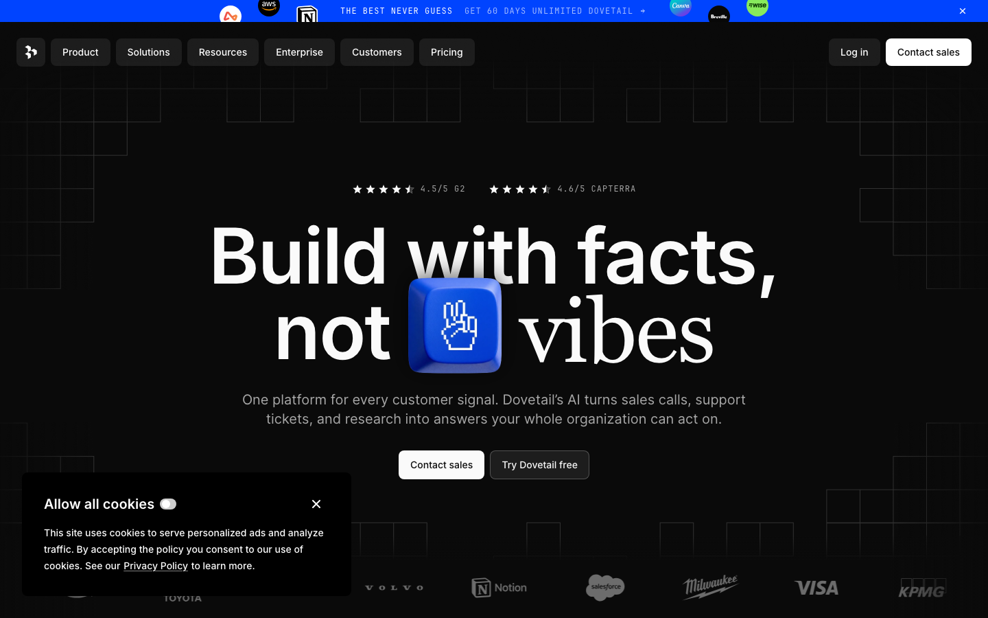 Screenshot of dovetail.com — SaaS & Productivity website design