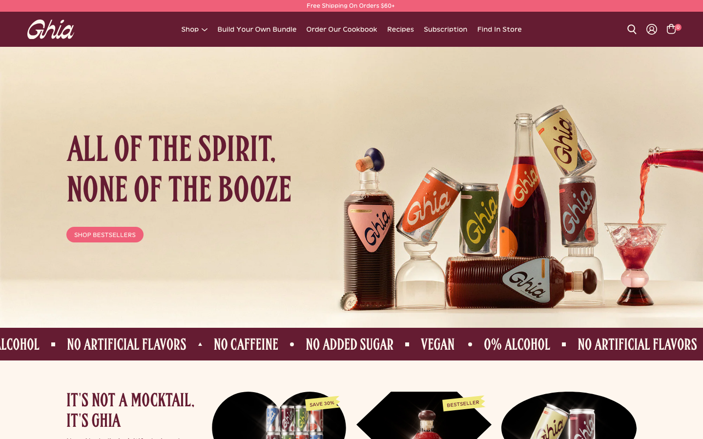 Screenshot of drinkghia.com — Food & Beverage website design
