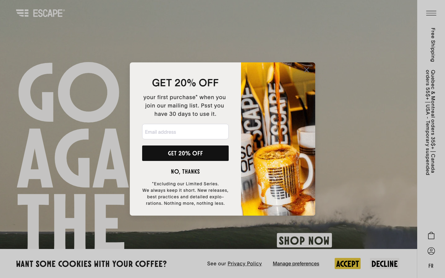 Screenshot of escape.cafe — Food & Beverage website design