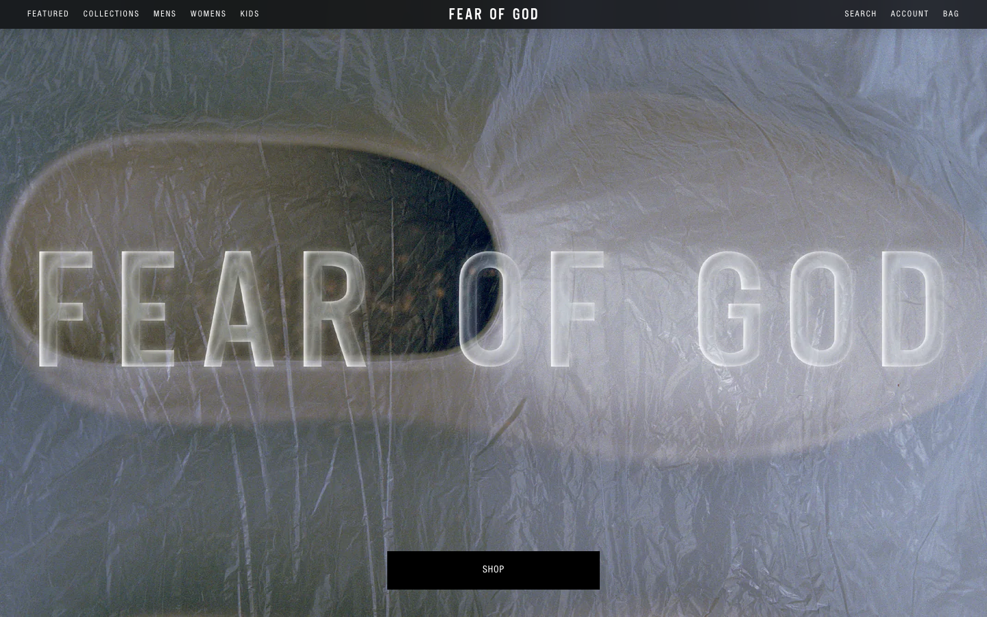 Screenshot of fearofgod.com — E-commerce website design