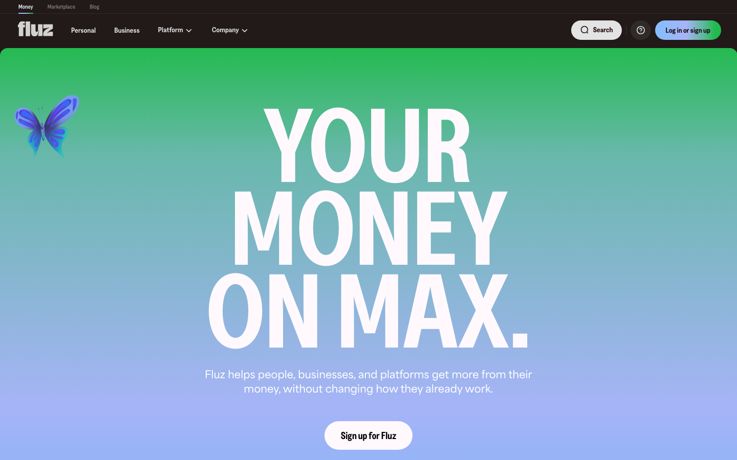Screenshot of fluz.app — Fintech website design