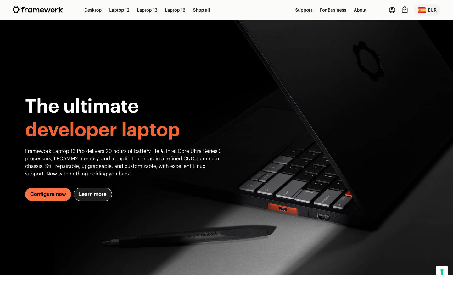 Screenshot of frame.work — Hardware & Mobility website design