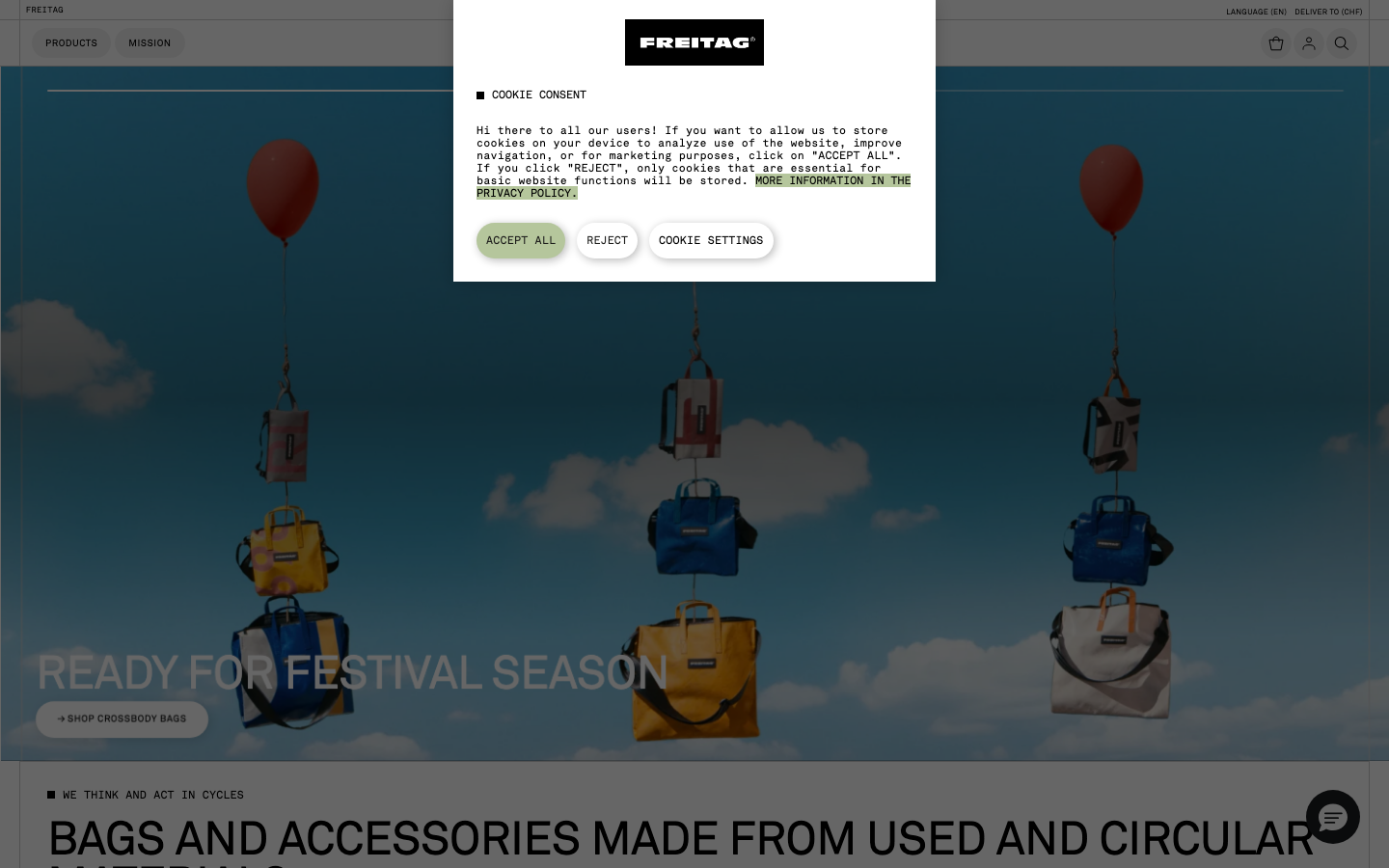 Screenshot of freitag.ch — E-commerce website design