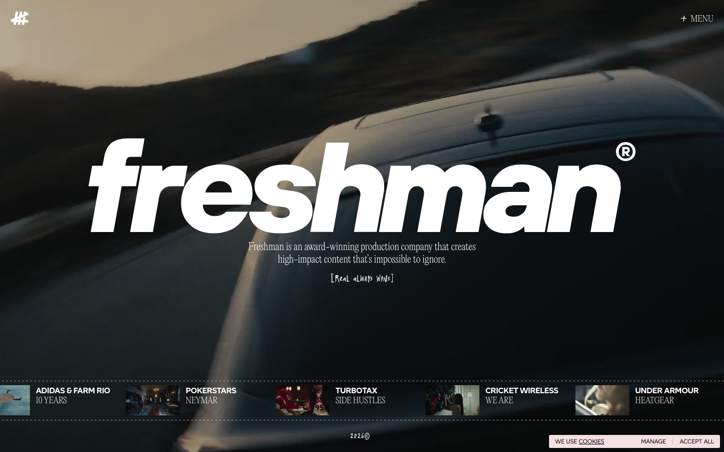 Screenshot of freshman.tv — Design & Studios website design