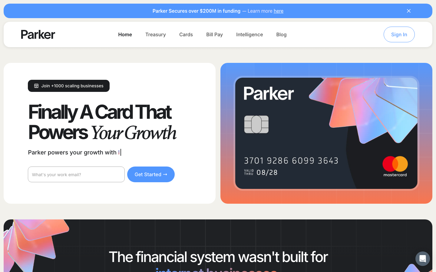 Screenshot of getparker.com — Fintech website design