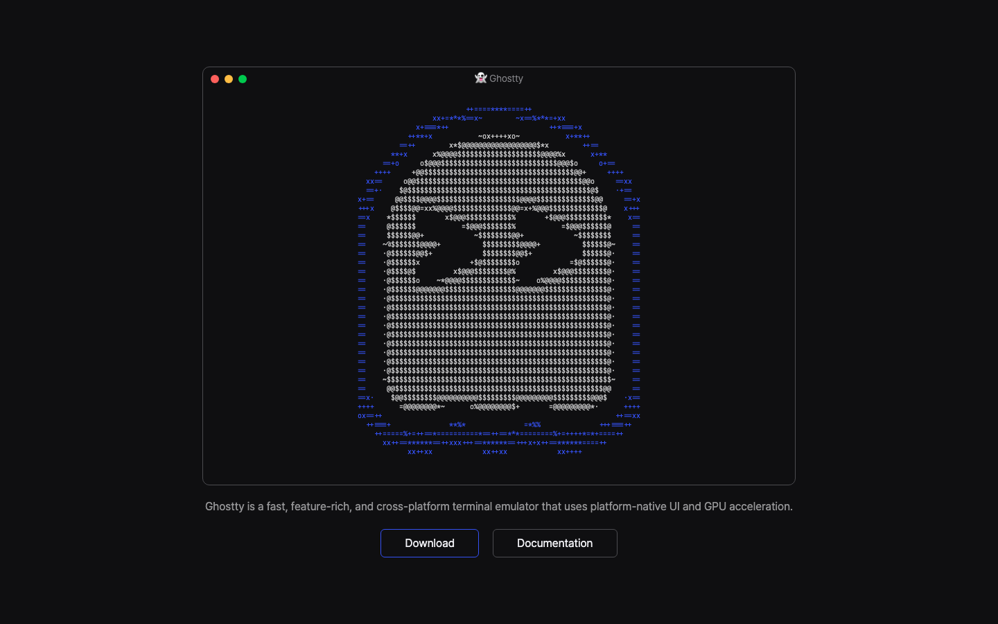 Screenshot of ghostty.org — Dev Tools website design