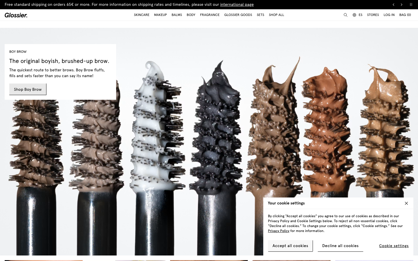 Screenshot of glossier.com — E-commerce website design