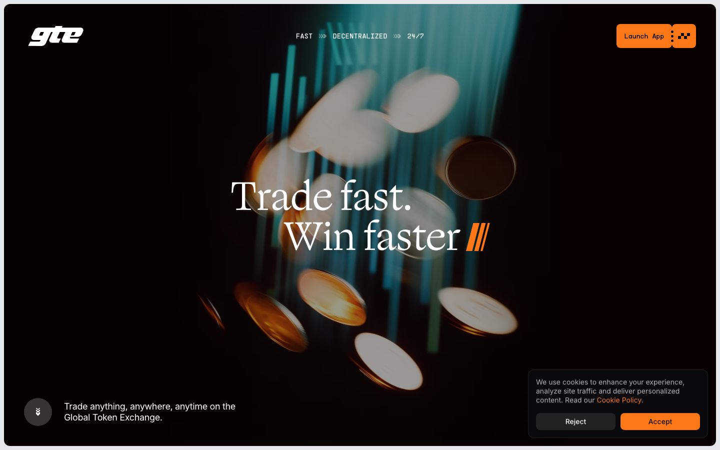 Screenshot of gte.xyz — Crypto & Web3 website design