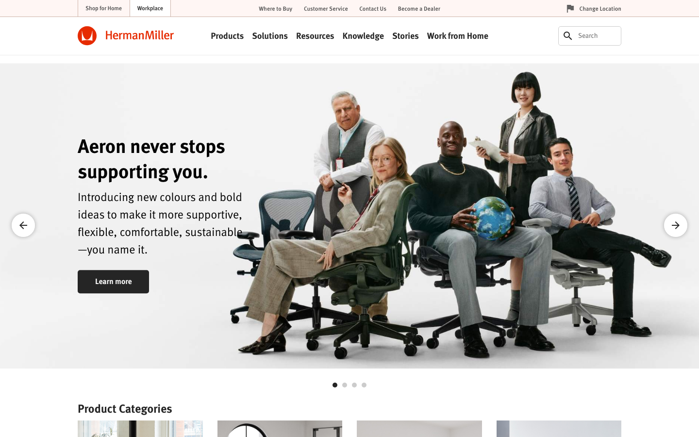 Screenshot of hermanmiller.com — E-commerce website design