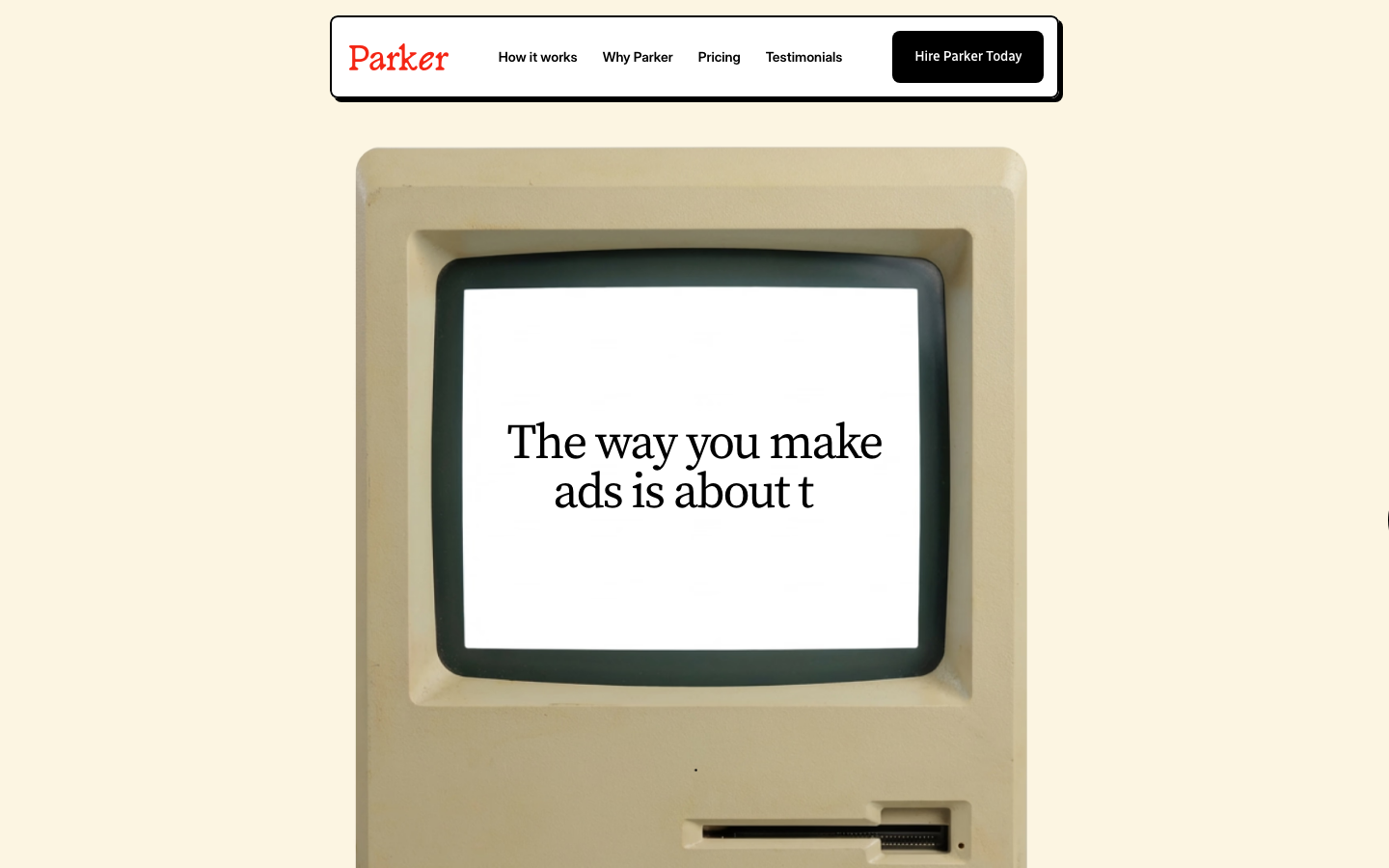 Screenshot of heyparker.ai — AI website design
