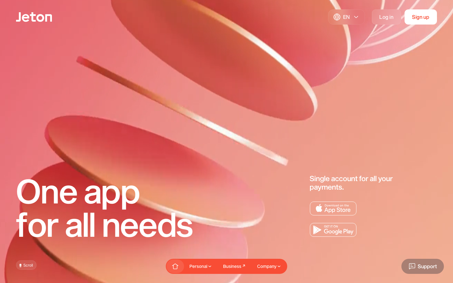 Screenshot of jeton.com — Fintech website design