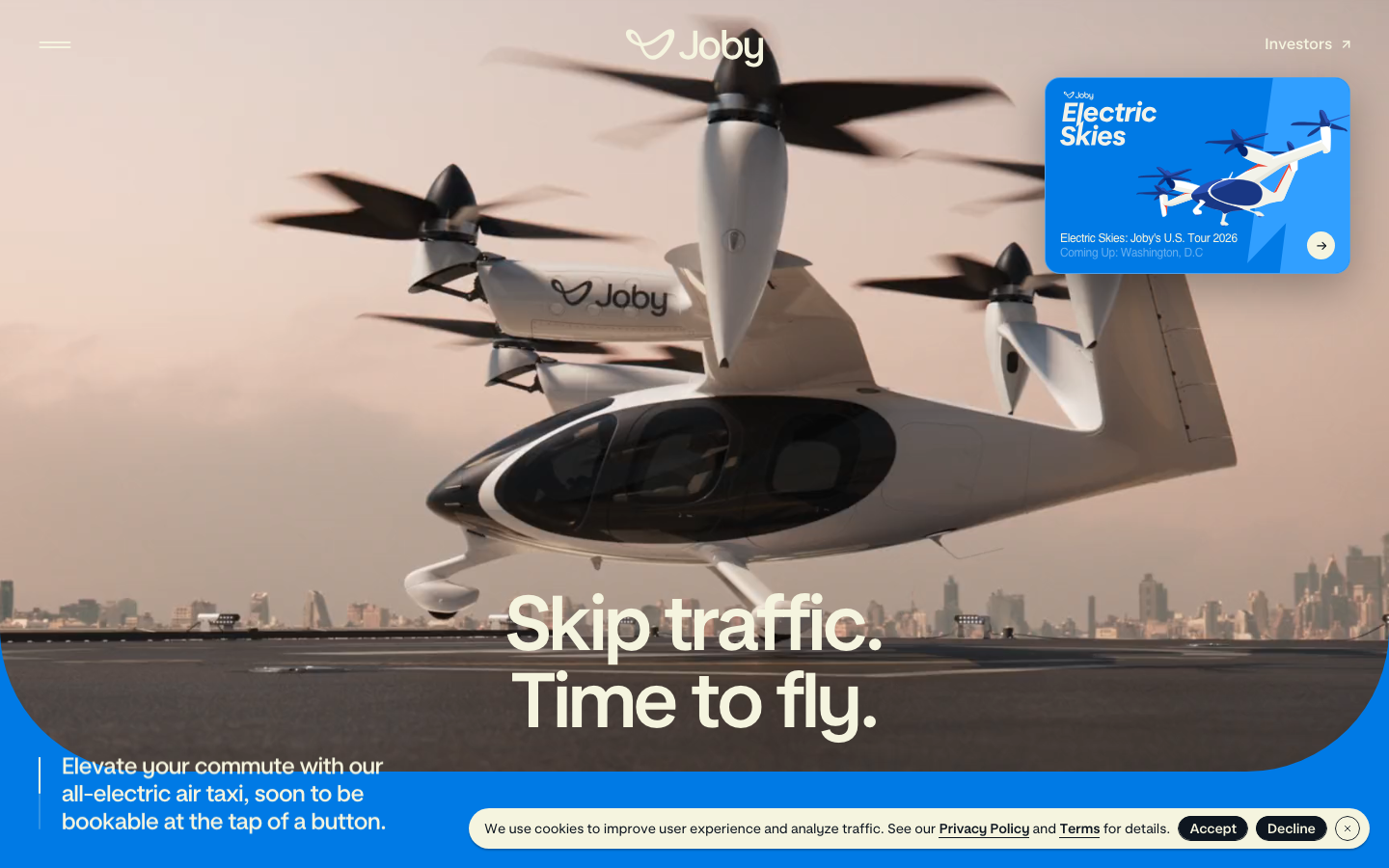 Screenshot of jobyaviation.com — Hardware & Mobility website design