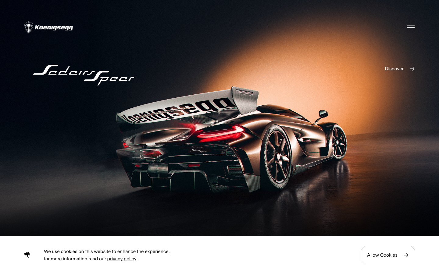 Screenshot of koenigsegg.com — Hardware & Mobility website design