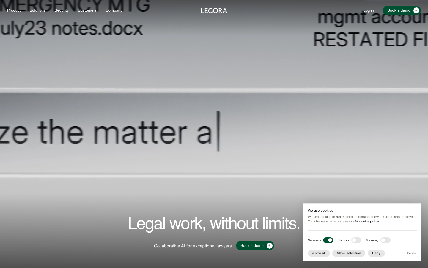 Screenshot of legora.com — AI website design