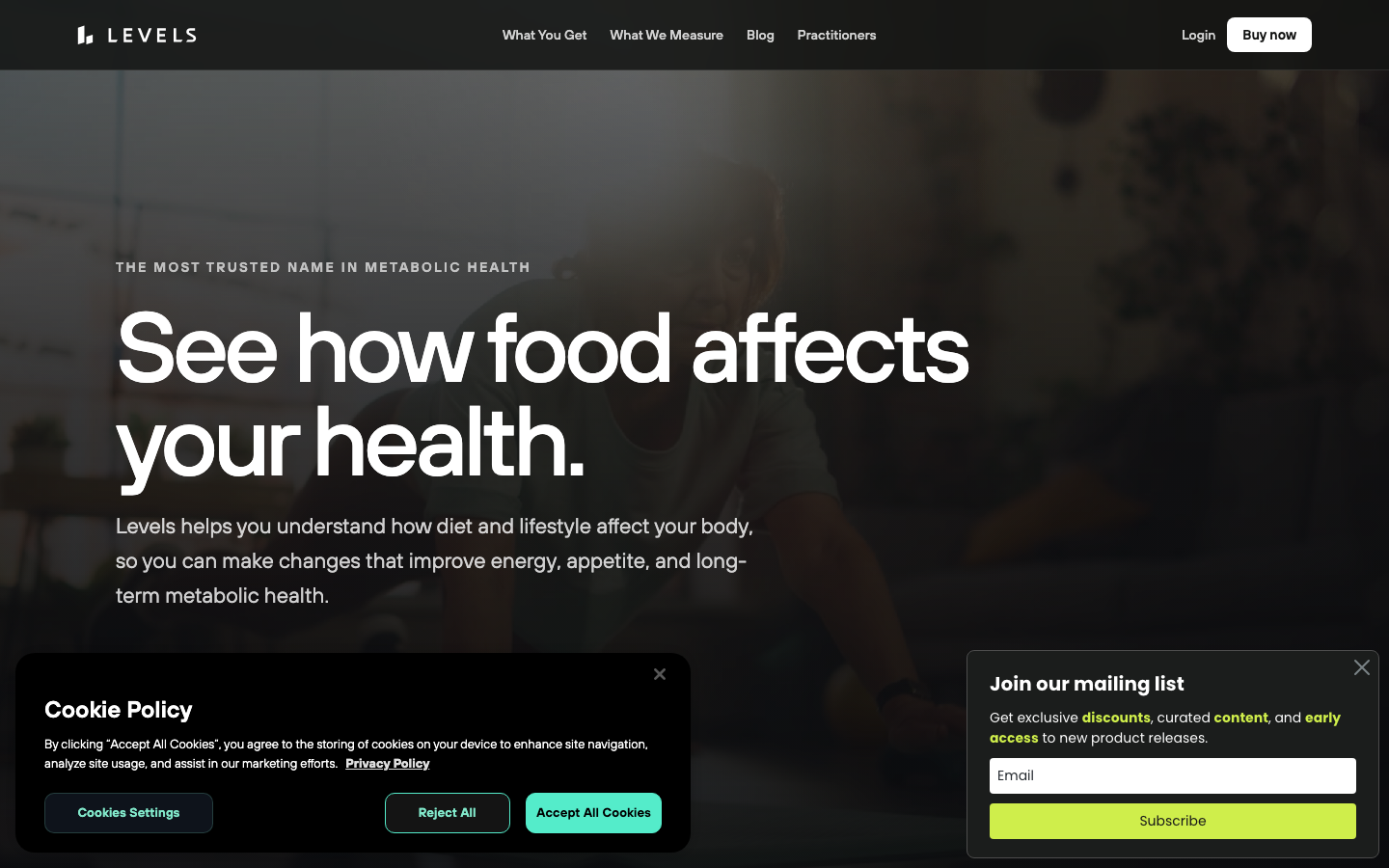 Screenshot of levelshealth.com — Health & Wellness website design