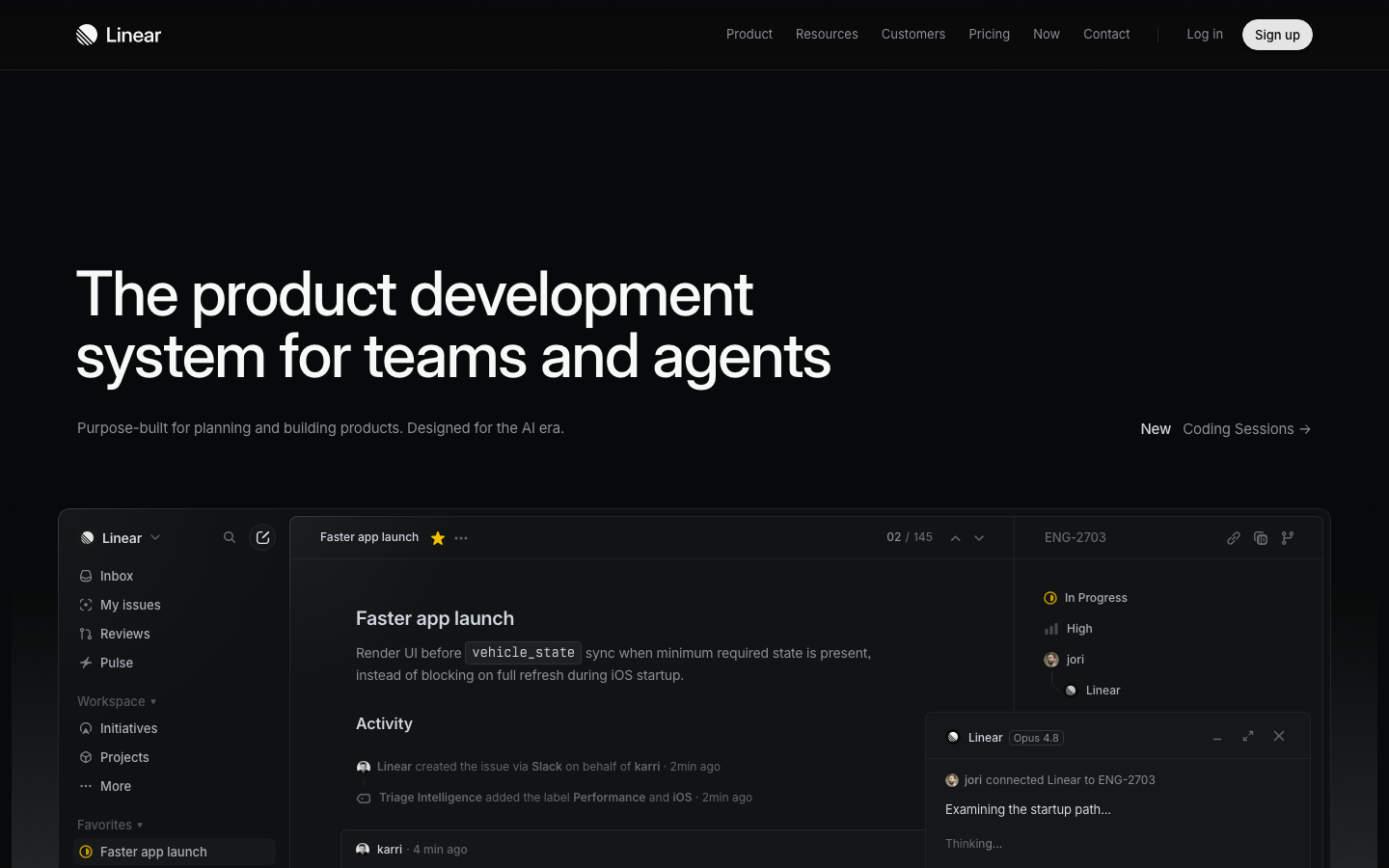 Screenshot of linear.app — Dev Tools website design
