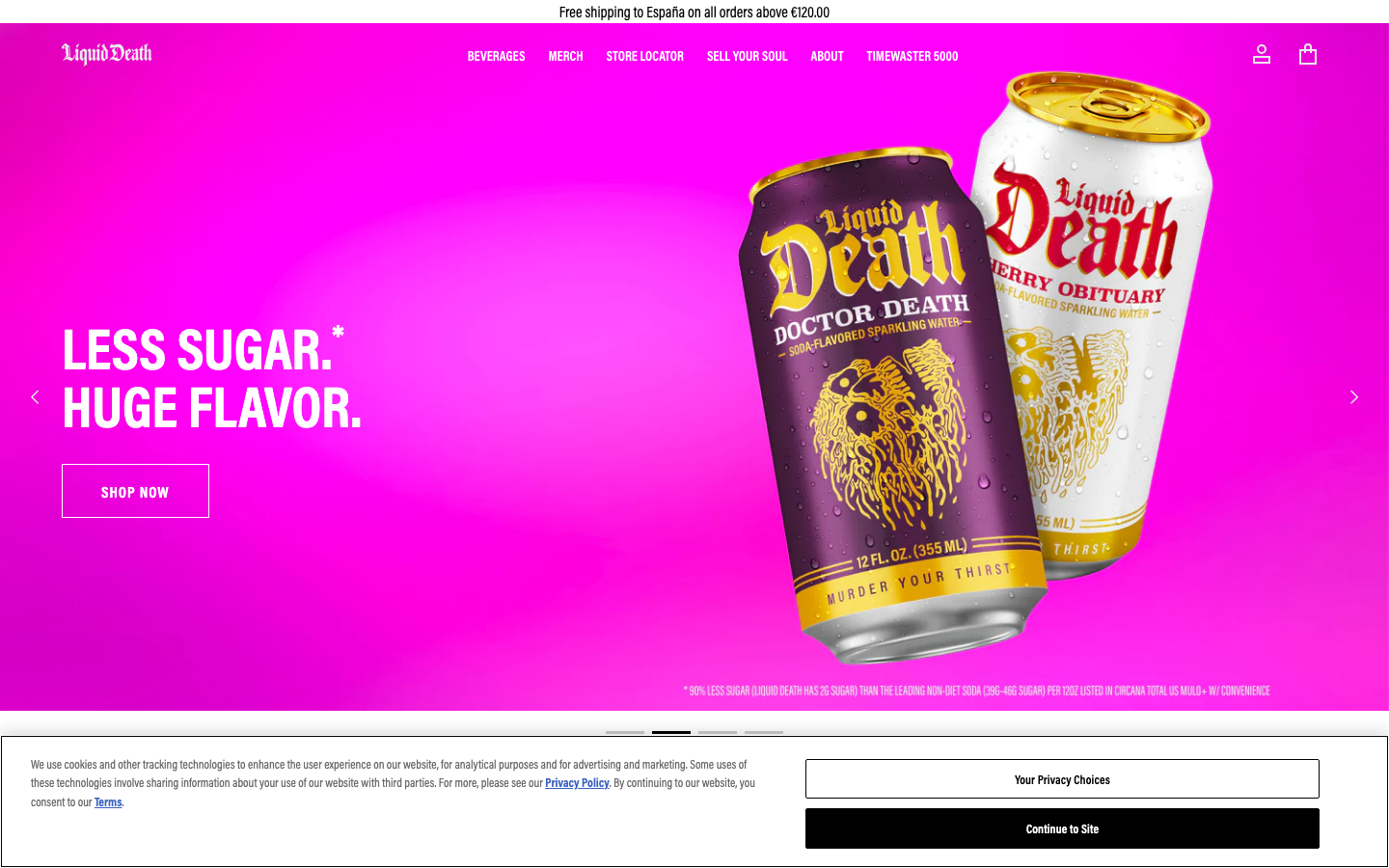 Screenshot of liquiddeath.com — Food & Beverage website design