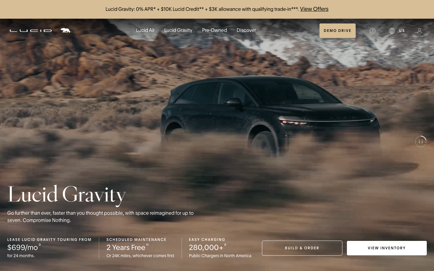 Screenshot of lucidmotors.com — Hardware & Mobility website design