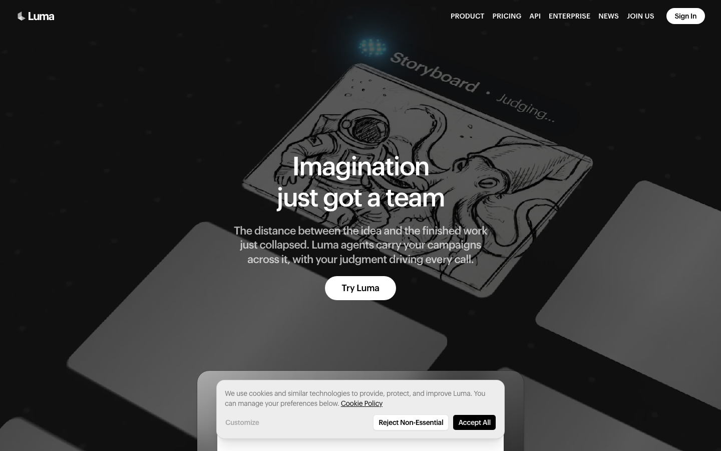Screenshot of lumalabs.ai — AI website design