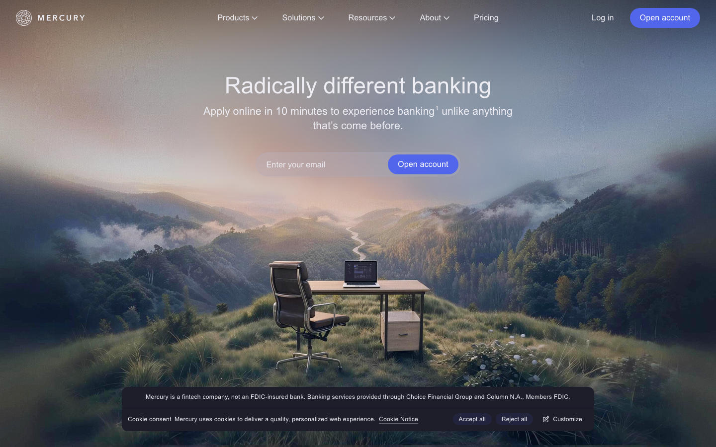 Screenshot of mercury.com — Fintech website design