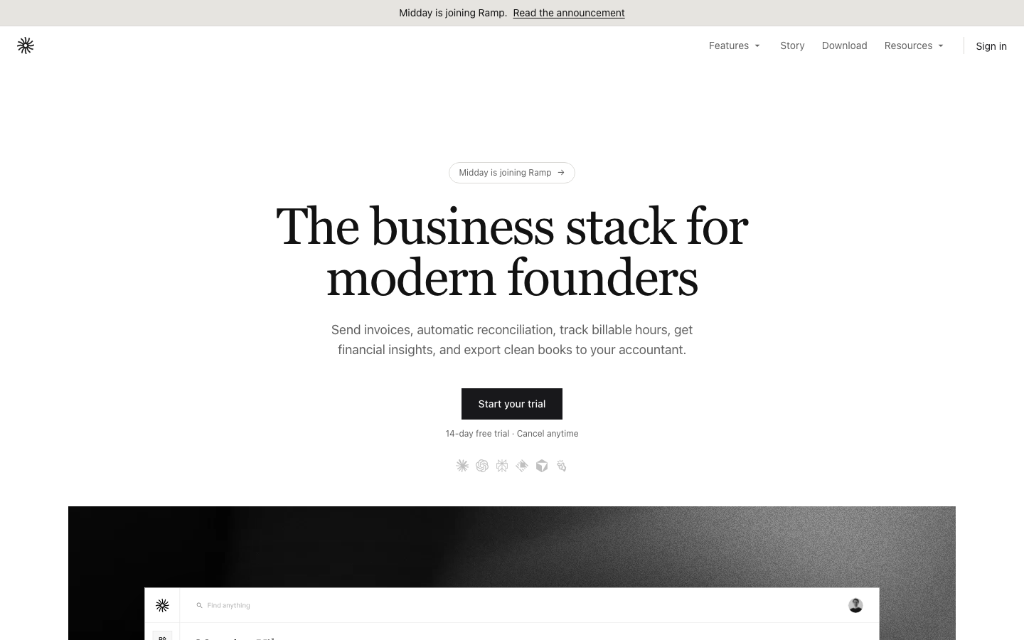 Screenshot of midday.ai — SaaS & Productivity website design