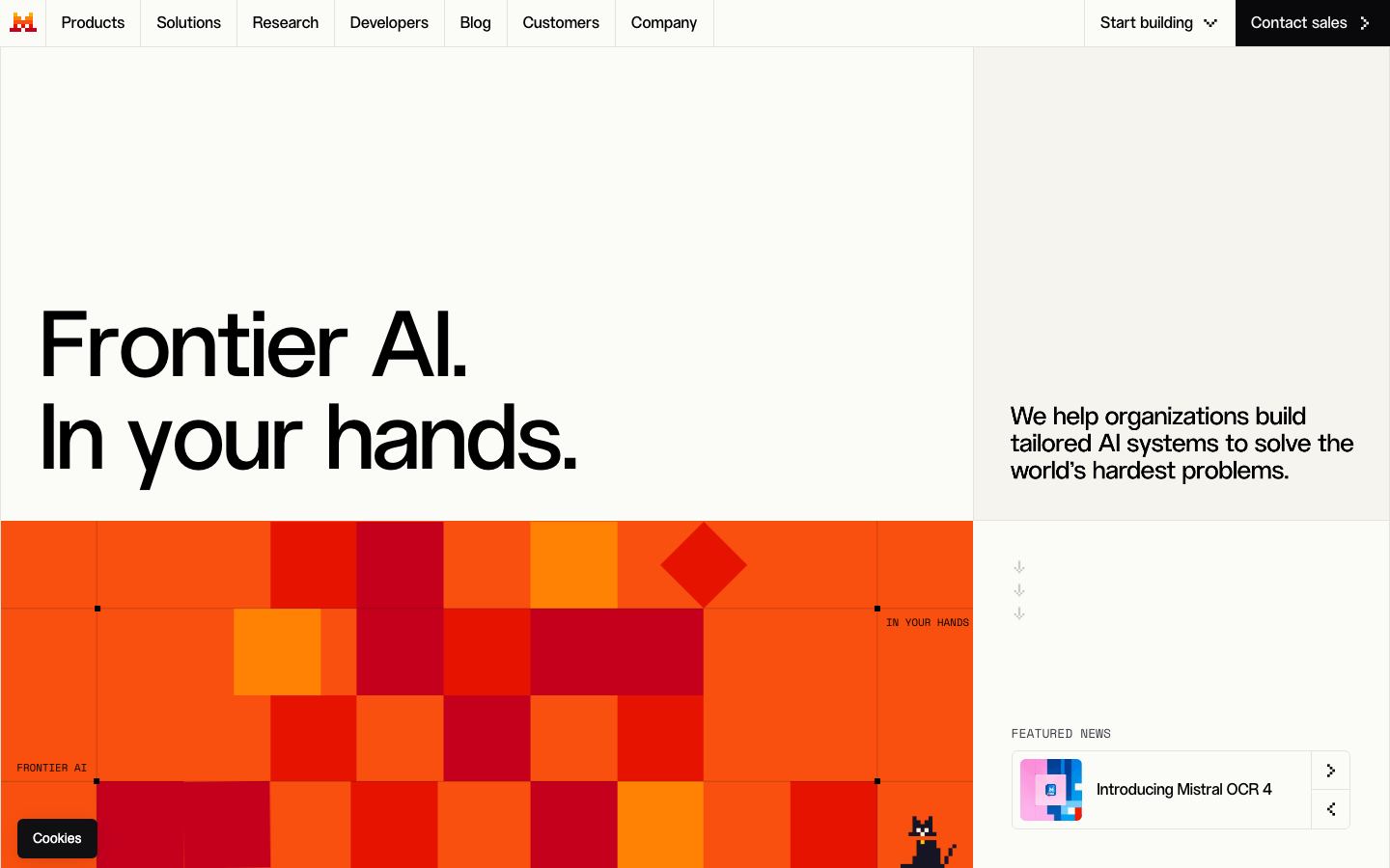Screenshot of mistral.ai — AI website design