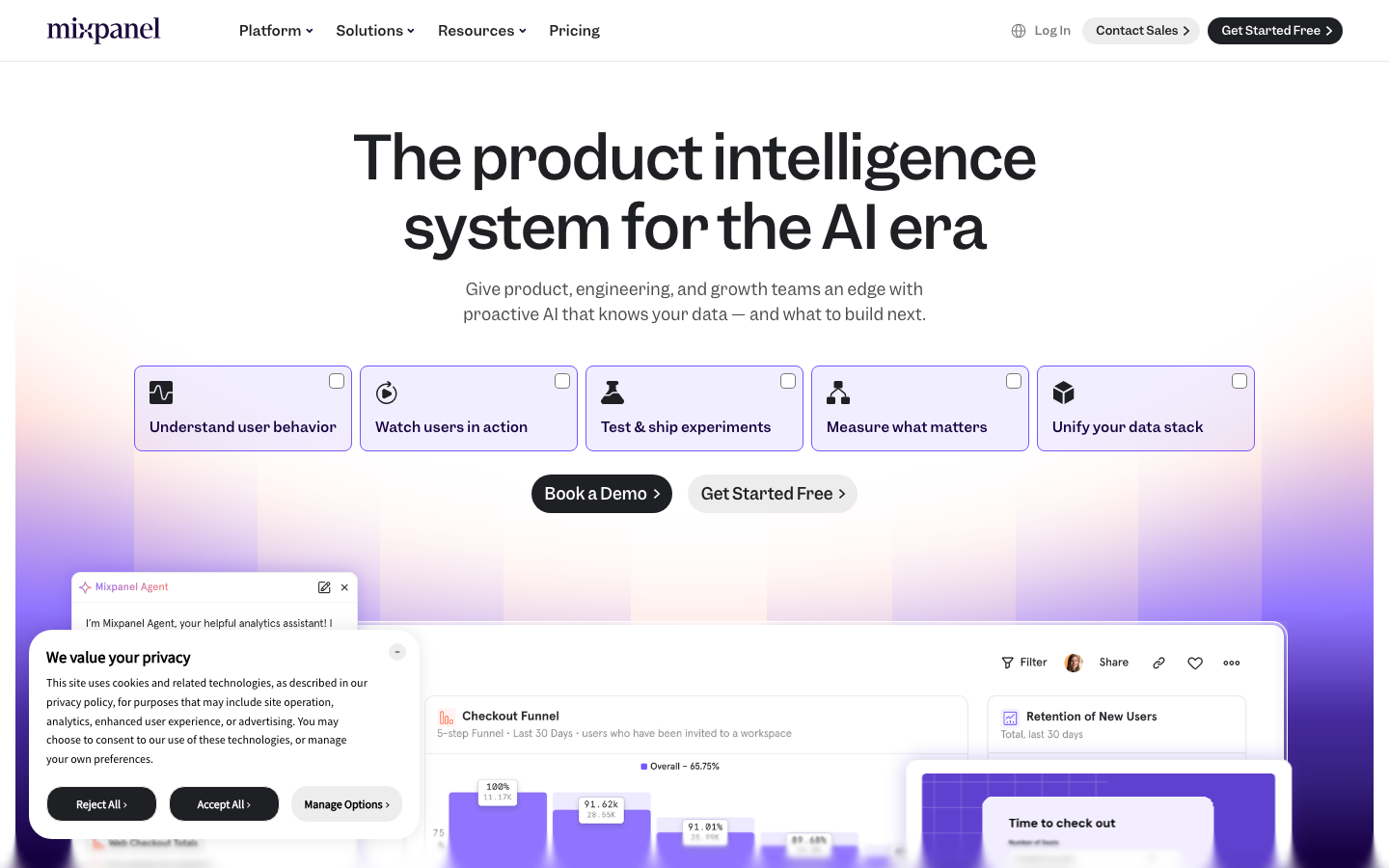 Screenshot of mixpanel.com — SaaS & Productivity website design
