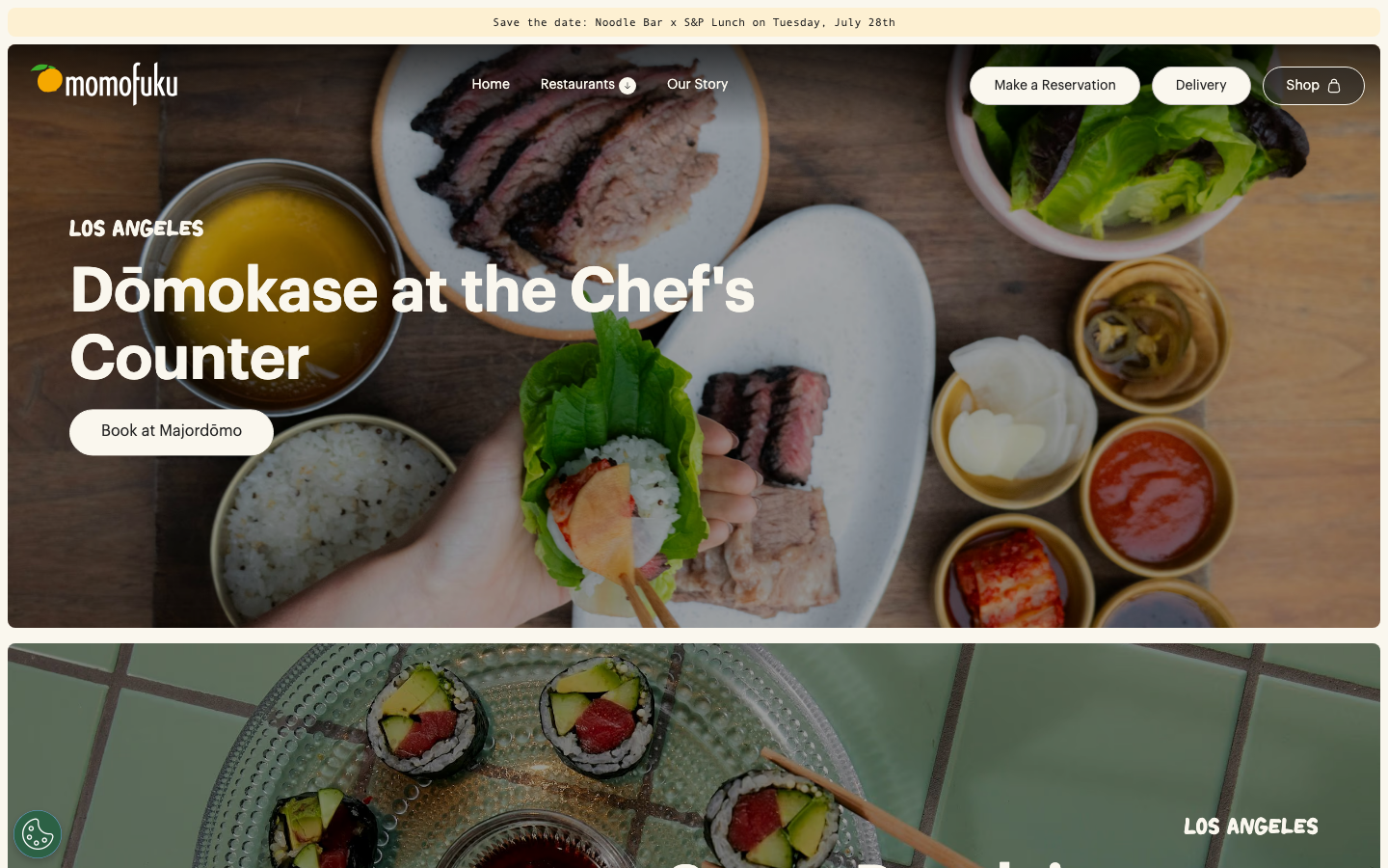 Screenshot of momofuku.com — Food & Beverage website design